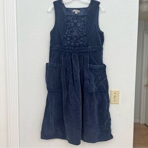 April Cornell Navy Blue Corduroy Pinafore Dress with Embroidered Bib
